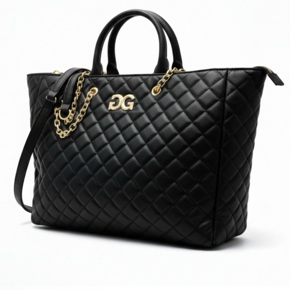 Gilda Paris NWT Black Quilted "G" Logo Quilted Tote MSRP $199 - Picture 2 of 14
